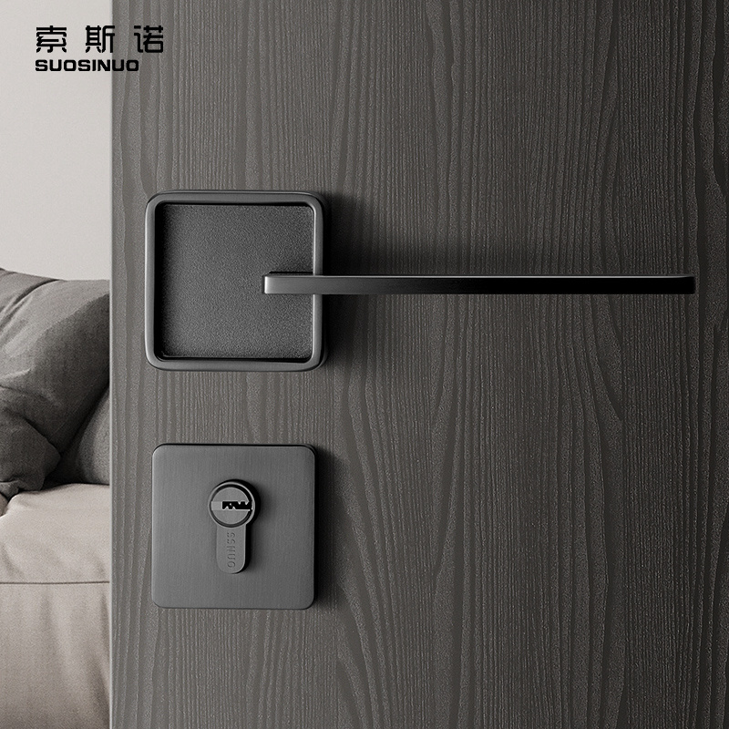 High Standard  Interior Bedroom Mute Black Grey Wooden Door Zinc Alloy Modern Door Lock Handle