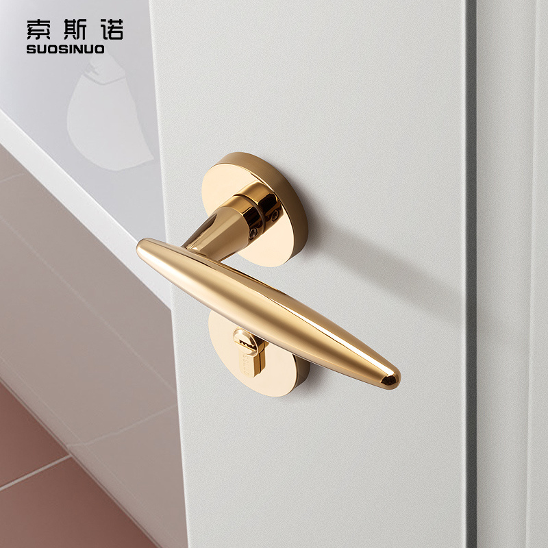 Modern Design Zinc Alloy Internal Wooden Bedroom Door  Gold Lever Handle Lock With Home Hotel