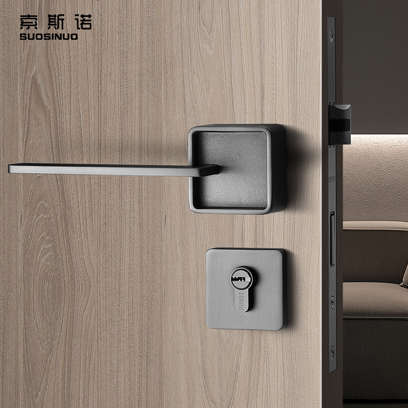 High Standard  Interior Bedroom Mute Black Grey Wooden Door Zinc Alloy Modern Door Lock Handle