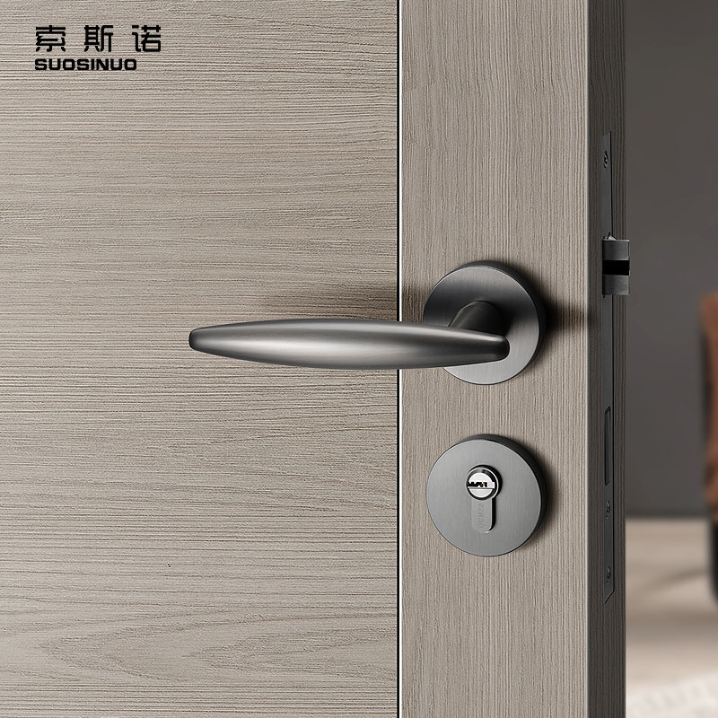 Most Classic Round Nordic Style Modern Zinc Alloy Black Gray Brushed   Door Lock Wooden Door Handles