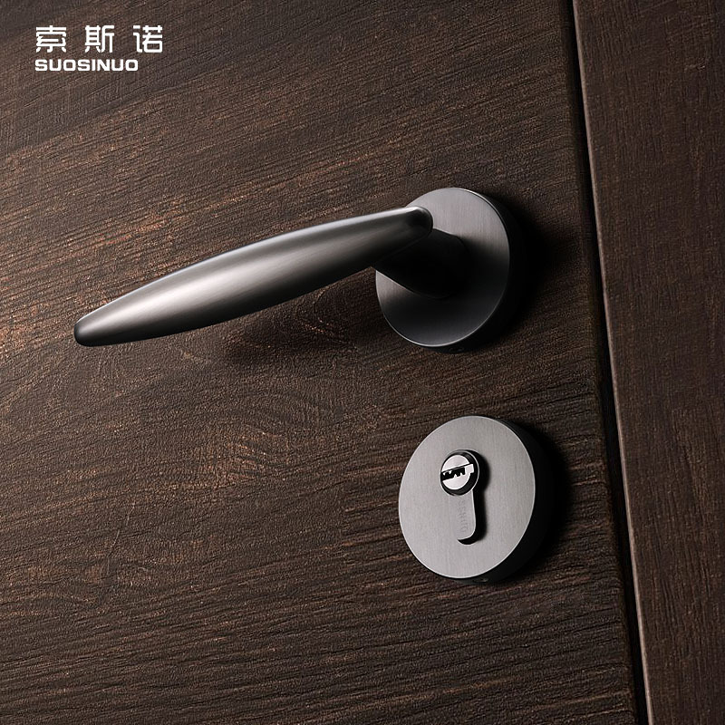 Most Classic Round Nordic Style Modern Zinc Alloy Black Gray Brushed   Door Lock Wooden Door Handles