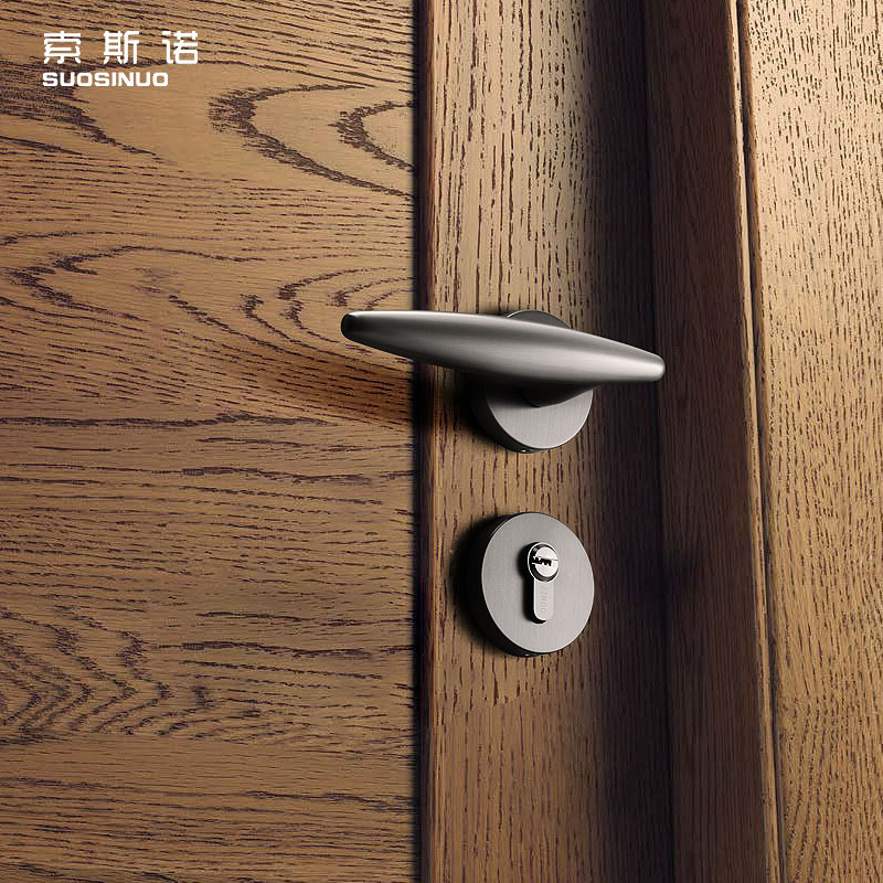 Most Classic Round Nordic Style Modern Zinc Alloy Black Gray Brushed   Door Lock Wooden Door Handles