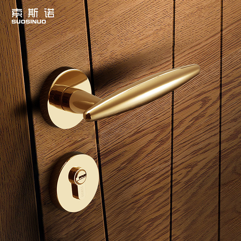 Modern Design Zinc Alloy Internal Wooden Bedroom Door  Gold Lever Handle Lock With Home Hotel