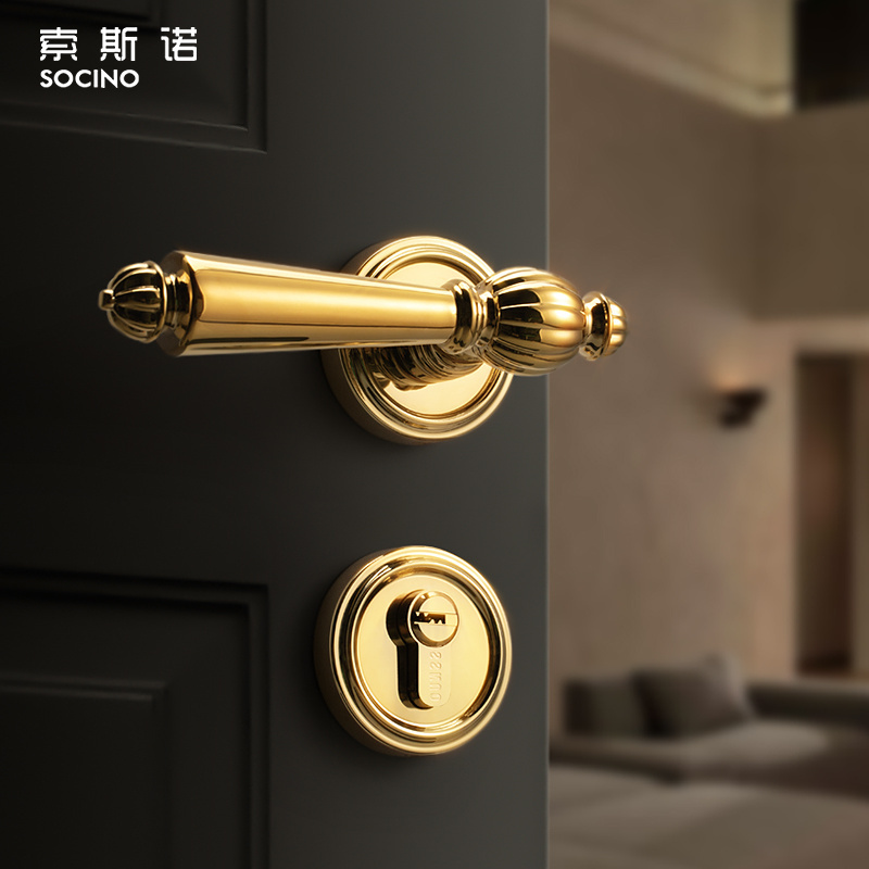 French European Style Modern Design Light Luxury Pvd Gold Plated Zinc Alloy Door Lock Set Door Lock Interior For Wooden Door