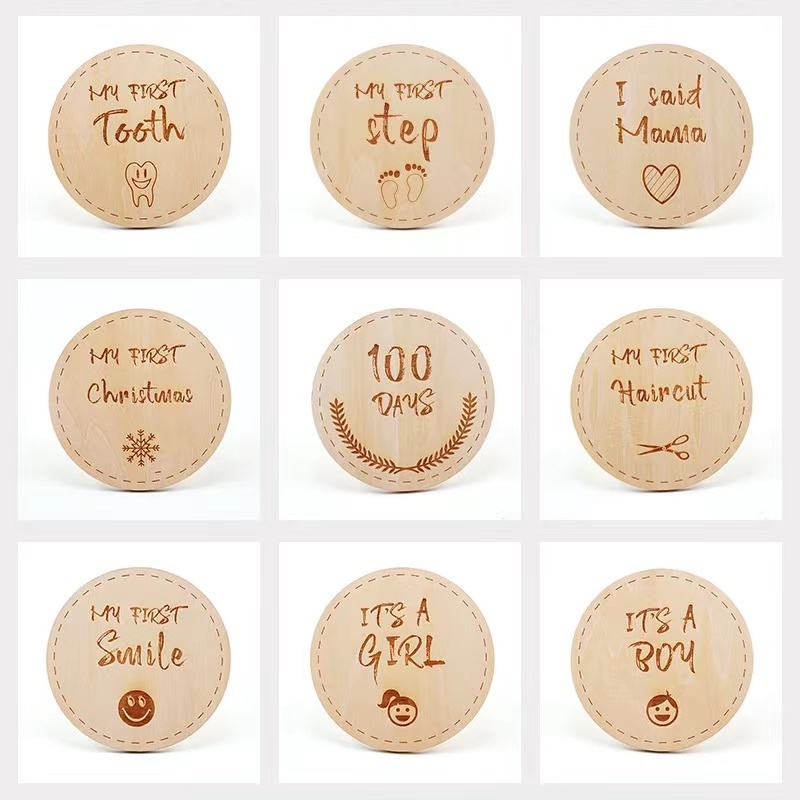 Baby milestone wood card laser cut wood tag wooden hangtag