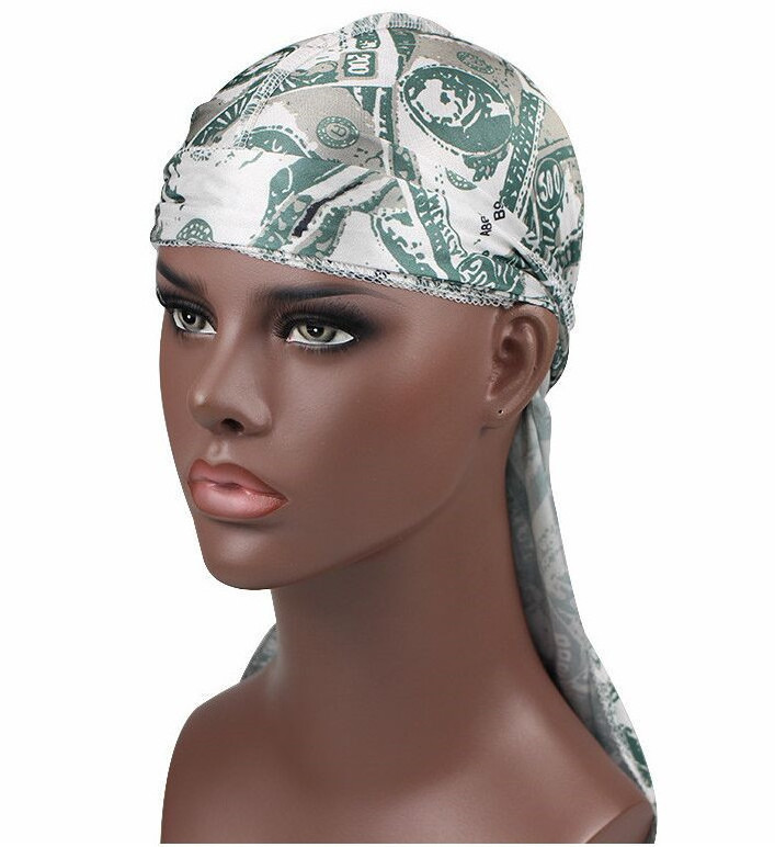 Wholesale custom logo printed designer Silky Satin silk du rags men bandana durags with long tail head wrap