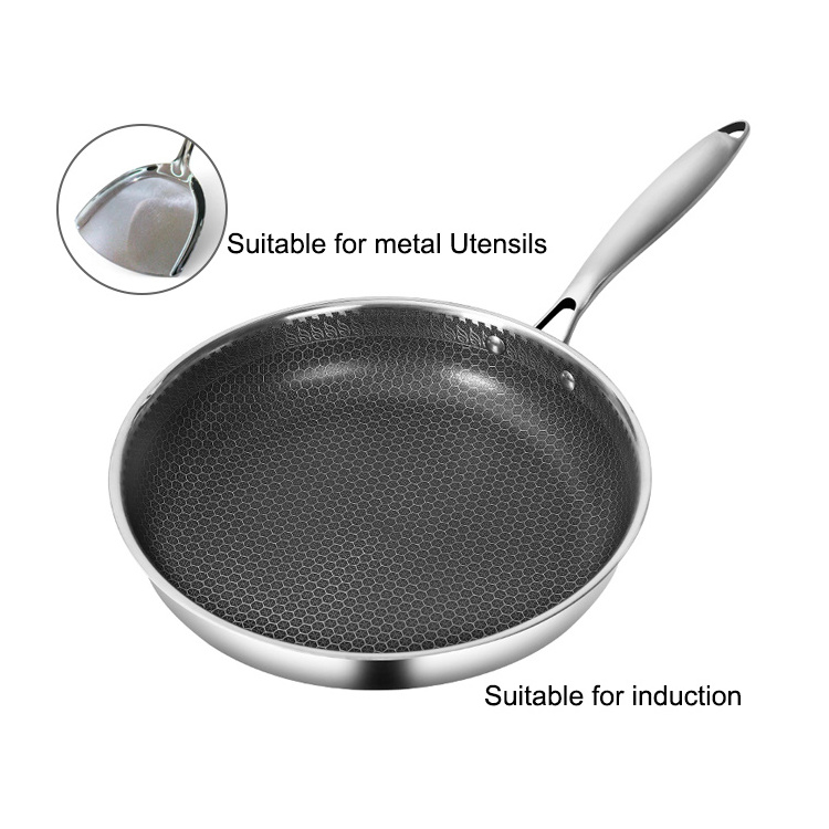 Wholesale 304 Stainless Steel Honeycomb Induction Stir Non Stick Cookware Frying Pan triply cooker 304 multy ply cookware