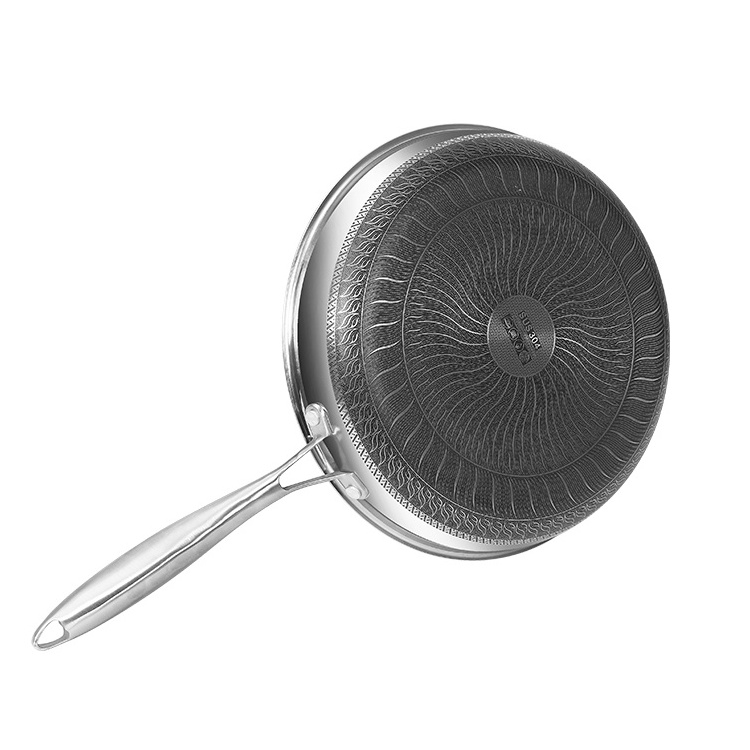 Wholesale 304 Stainless Steel Honeycomb Induction Stir Non Stick Cookware Frying Pan triply cooker 304 multy ply cookware