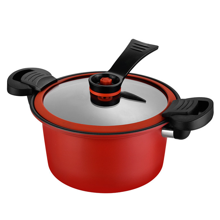 High Quality Glass Lip  Induction Gas General Use Micro Pressure Stew Pot Cooker With Handle 3.5l Fine Iron Non Stick Cookware