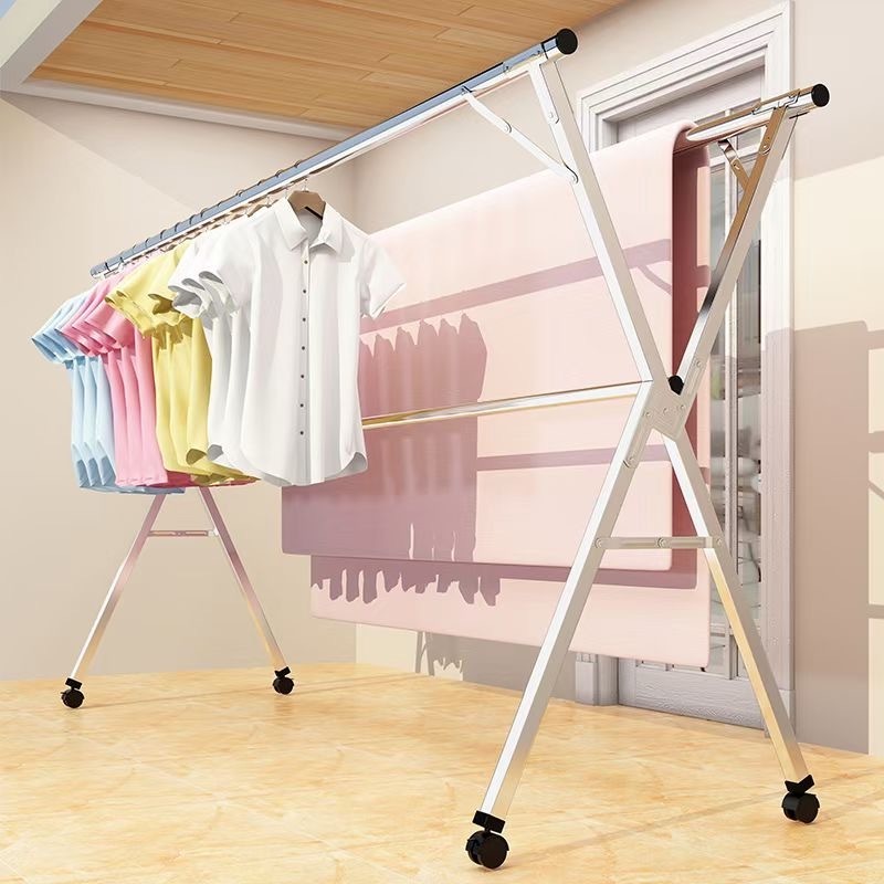 Home use stainless steel stable metal pipe foldable clothes drying laundry rack