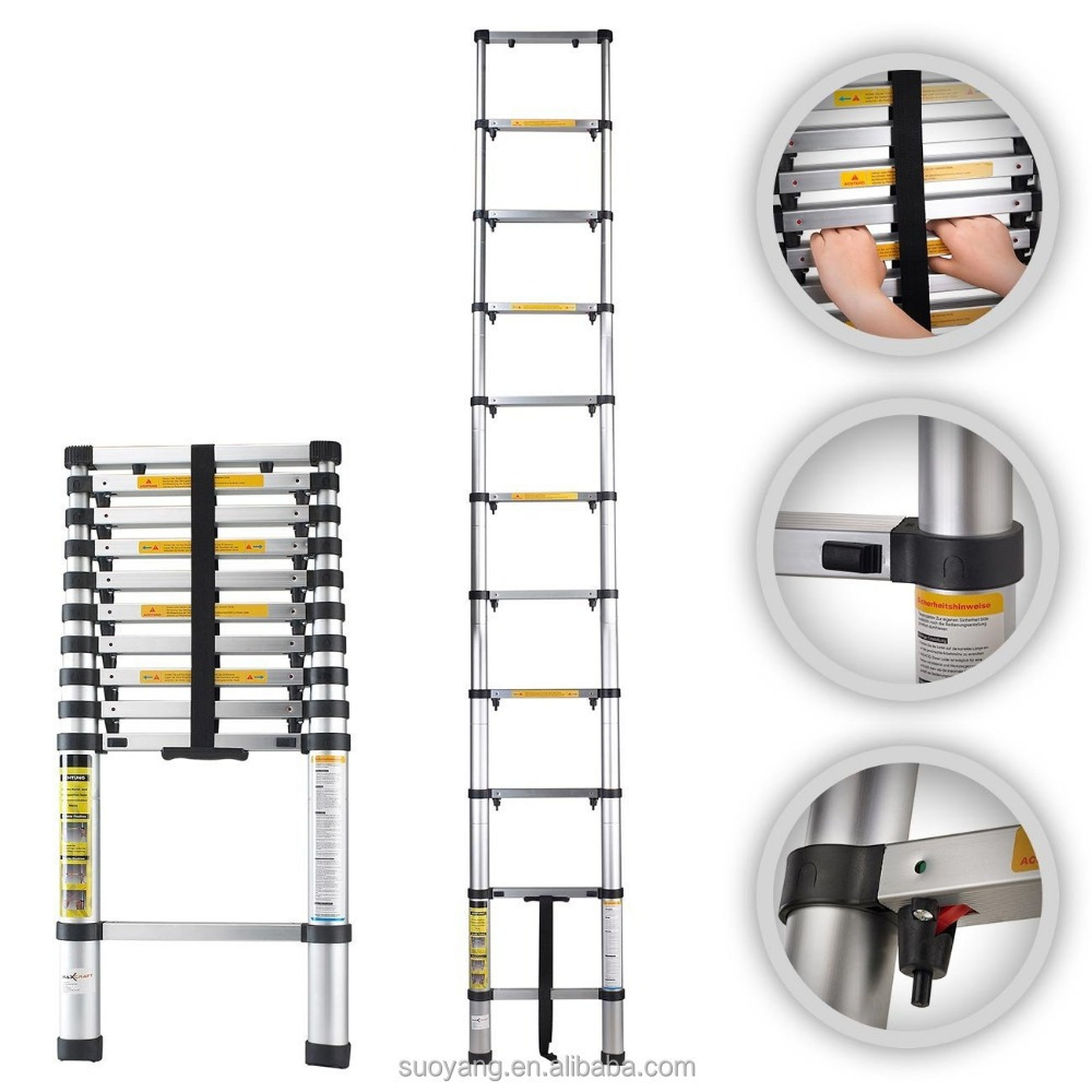 2017 NEW LIGHTWEIGHT AND STRONG 3.2M(12.5FT) EN131-6 telescopic ladder aldi ladder with heavy duty 150kgs