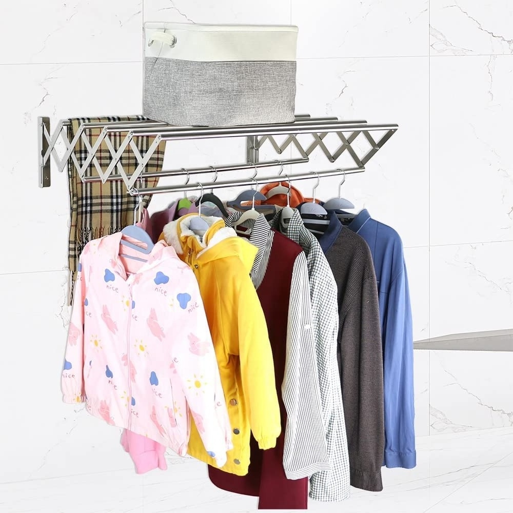 Wall Stainless Steel Accordion Drying Rack Clothes Dryer Hanger For Laundry Room/Bathroom Tower