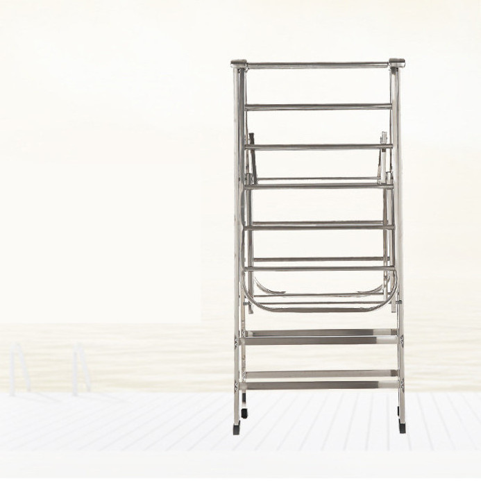 2022 New stainless steel folding portable metal clothes drying rack with wheels for house use