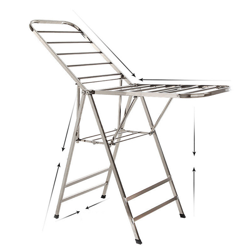 2022 New stainless steel folding portable metal clothes drying rack with wheels for house use