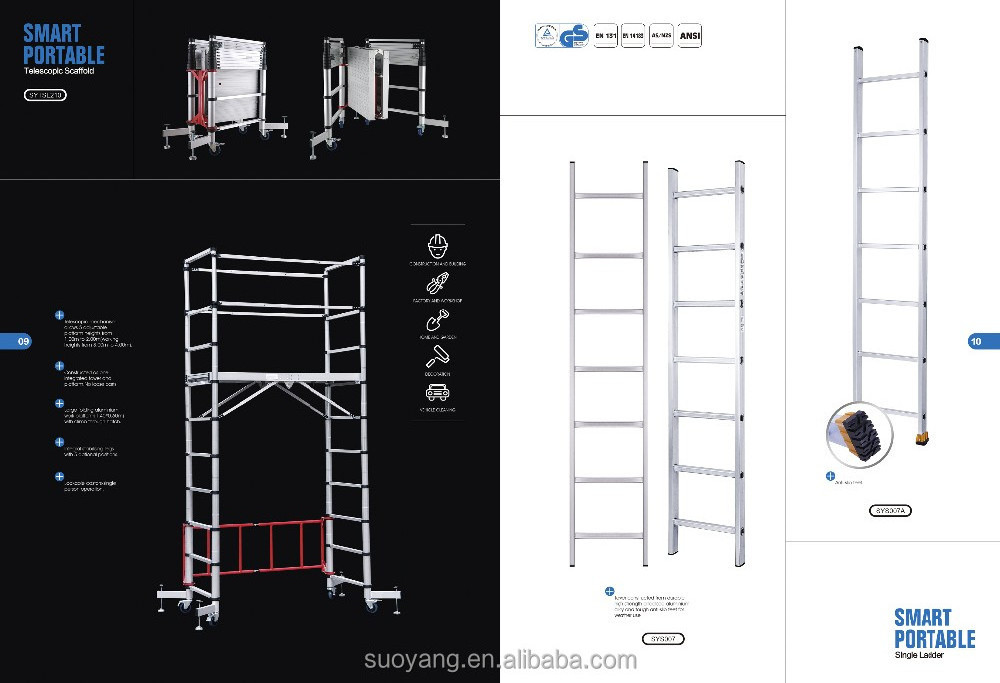 Aluminum scaffolding ladder with best price 6063T5 EN131 certificate SGS, folding step ladder hinge