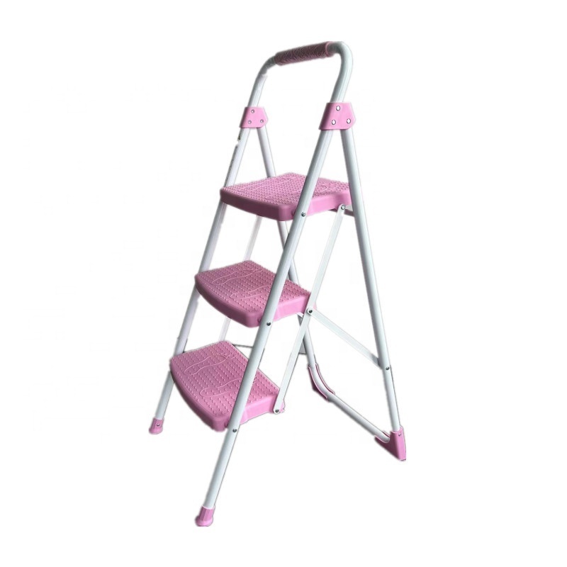 Pink Steel Household Ladder Modern Design Folding Step Ladder For Home Use