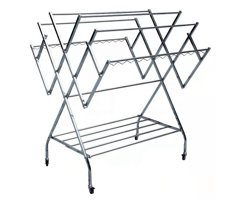 Multi purpose stainless steel updated storage folding industrial pipe clothes drying rack with wheels