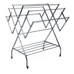 Multi purpose stainless steel updated storage folding industrial pipe clothes drying rack with wheels