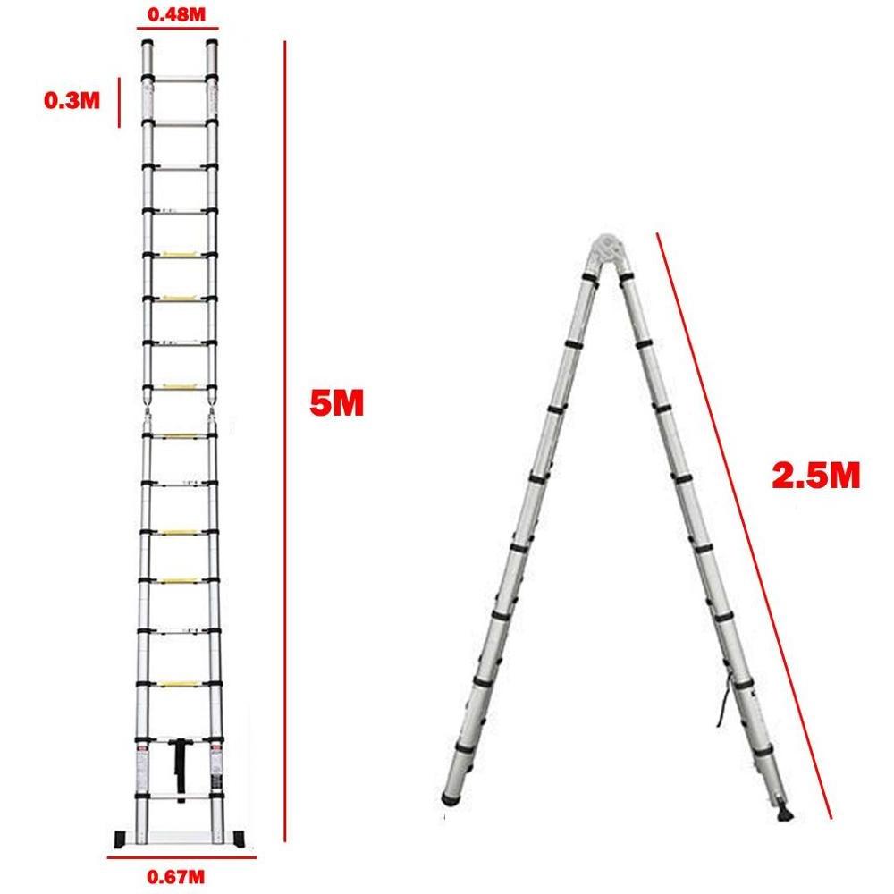 5M Telescoping Extension Ladder Aluminum Easy Storage Folding Domestic Ladders