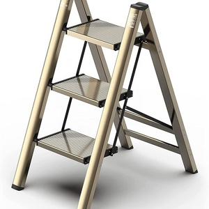 Step Ladder, gold Aluminum Folding Ladder Stool, Wider Upgraded Non-Slip Treads for Home