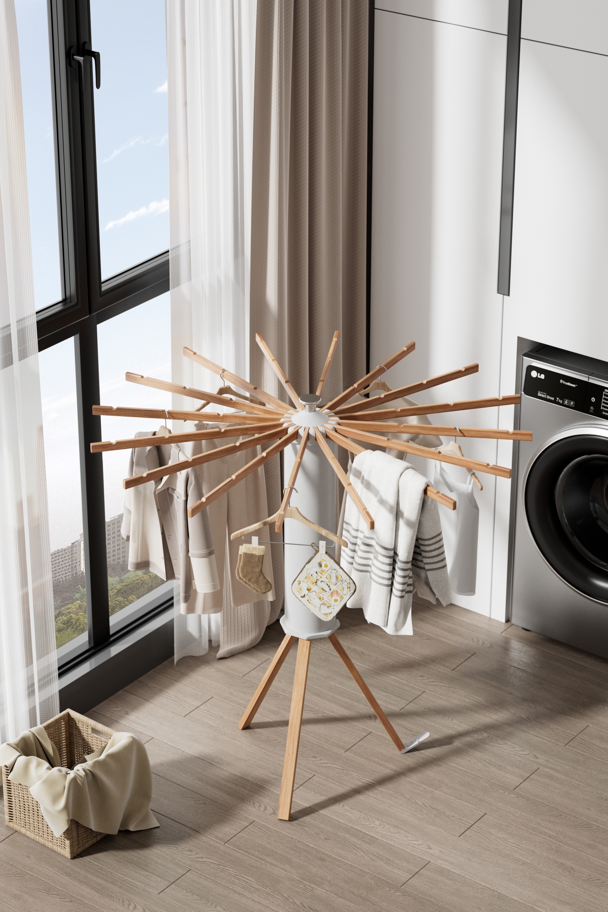 High Quality Wooden Small Space Folding Clothes Airer Drying Laundry Rack Stand For Indoor Outdoor