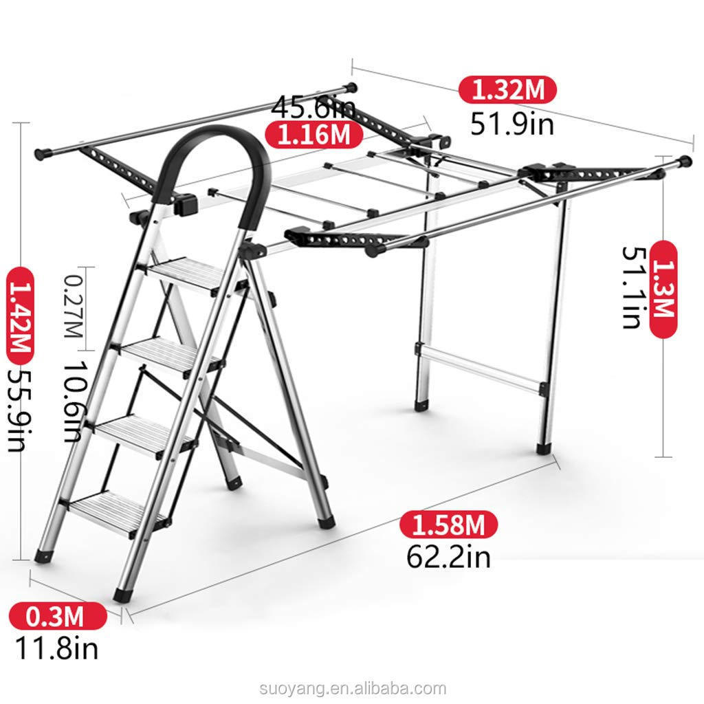 Clothes Drying Rack Multifunctional 4 Step Aluminium Household Ladder