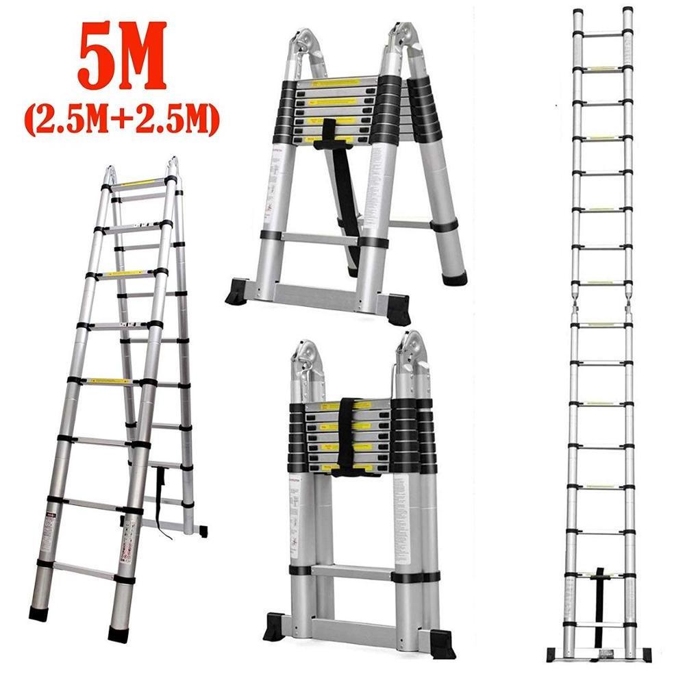 5M Telescoping Extension Ladder Aluminum Easy Storage Folding Domestic Ladders