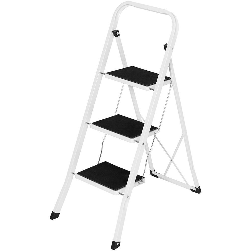 Folding Step Stool Ladder 3 Steps Compact Steel Lightweight Portable for Home Domestic Ladders EN 131