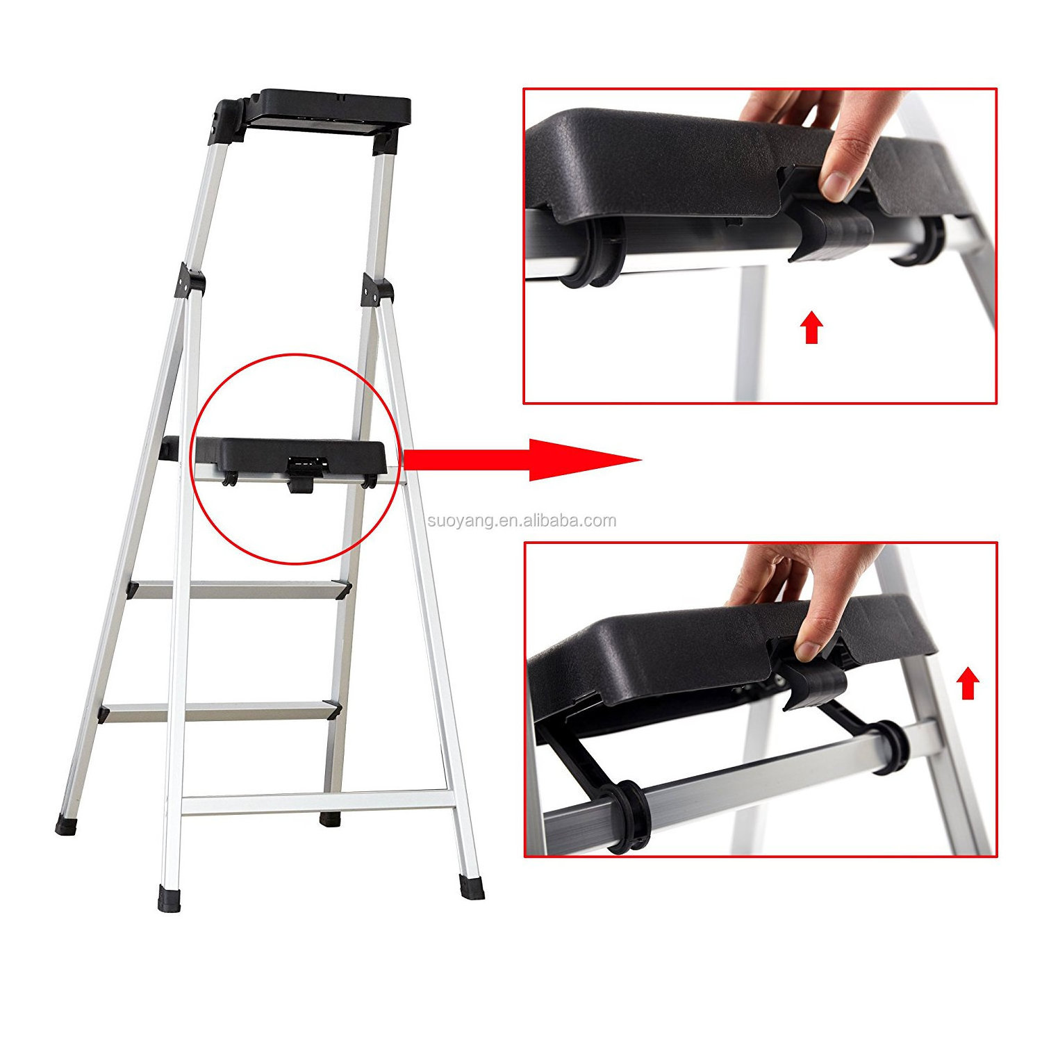 Domestic Safety Folding Aluminum Ladder with big tool tray