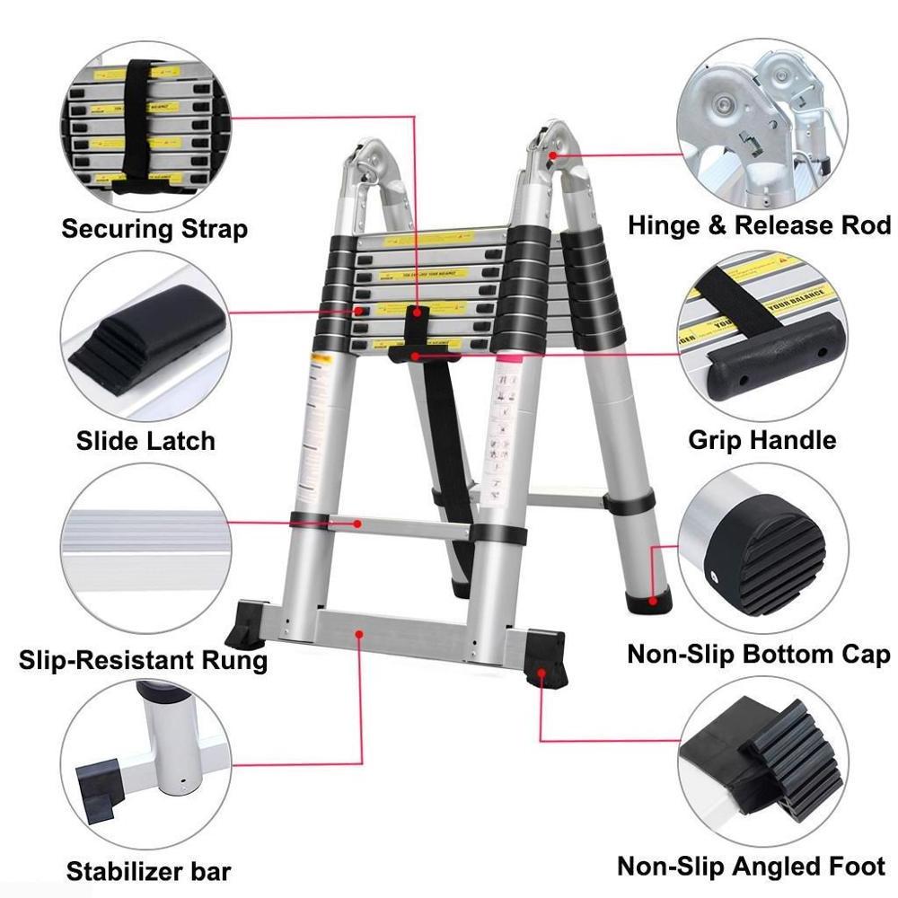 5M Telescoping Extension Ladder Aluminum Easy Storage Folding Domestic Ladders