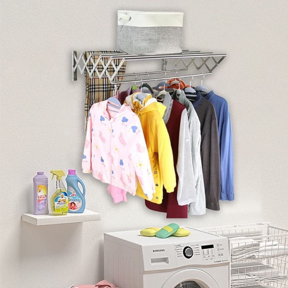 Wall Stainless Steel Accordion Drying Rack Clothes Dryer Hanger For Laundry Room/Bathroom Tower