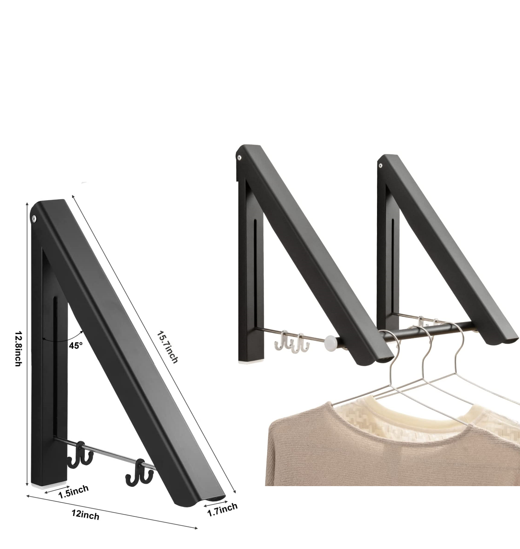 Triangle Retractable Folding Wall Mounted Clothes Hanger Rack Heavy Duty Hanging Clothes Laundry Display Rack Clothes Rack