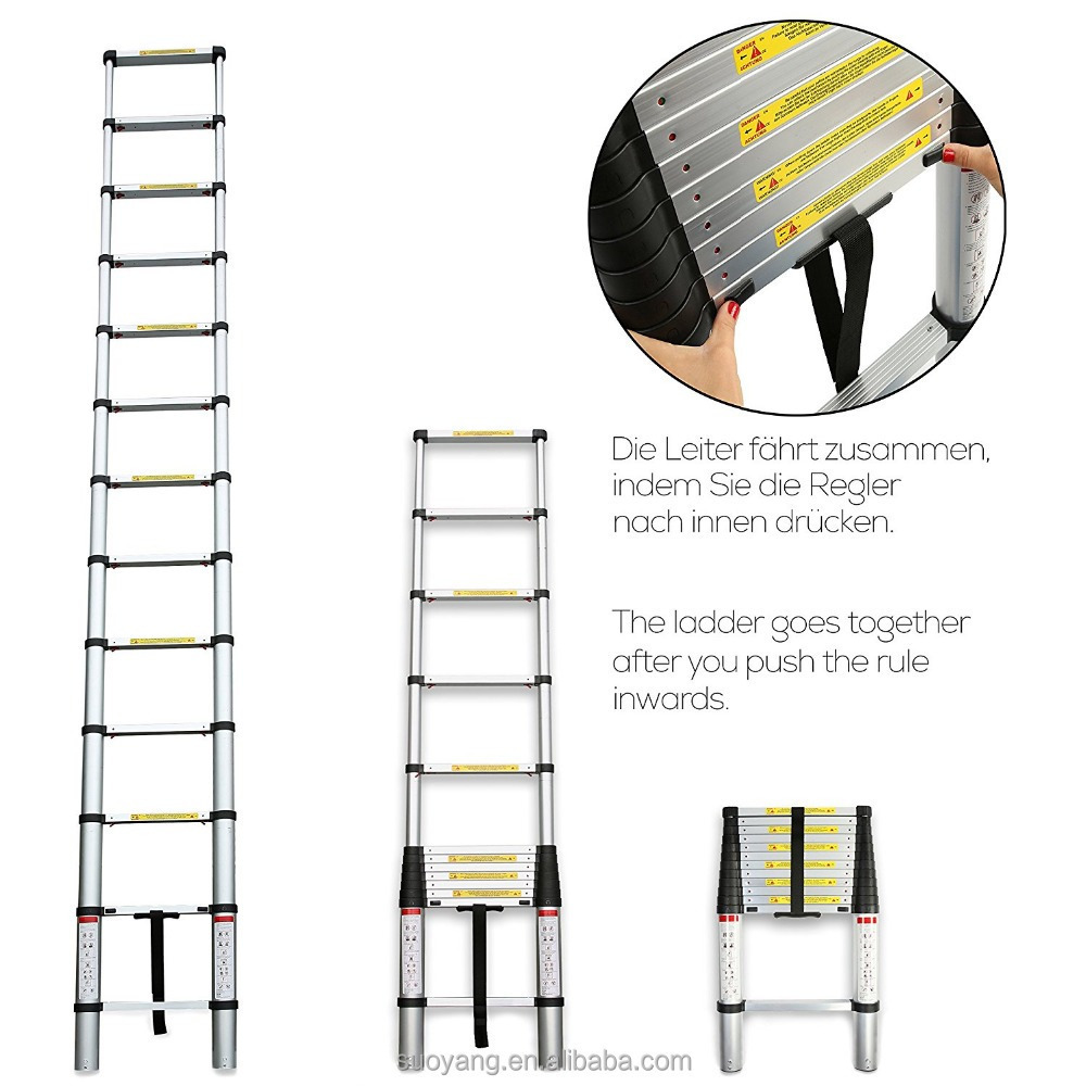 2017 NEW LIGHTWEIGHT AND STRONG 3.2M(12.5FT) EN131-6 telescopic ladder aldi ladder with heavy duty 150kgs