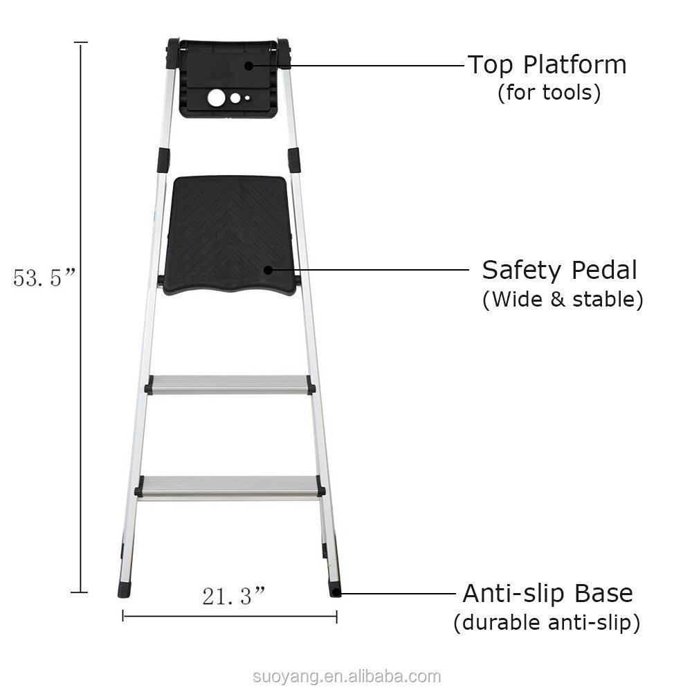 Domestic Safety Folding Aluminum Ladder with big tool tray