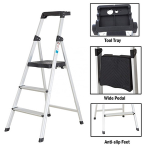 2 Step Ladder, Folding Step Stool with Tool Platform, Anti-Slip Pedal, Step Ladder for Adults,  Black