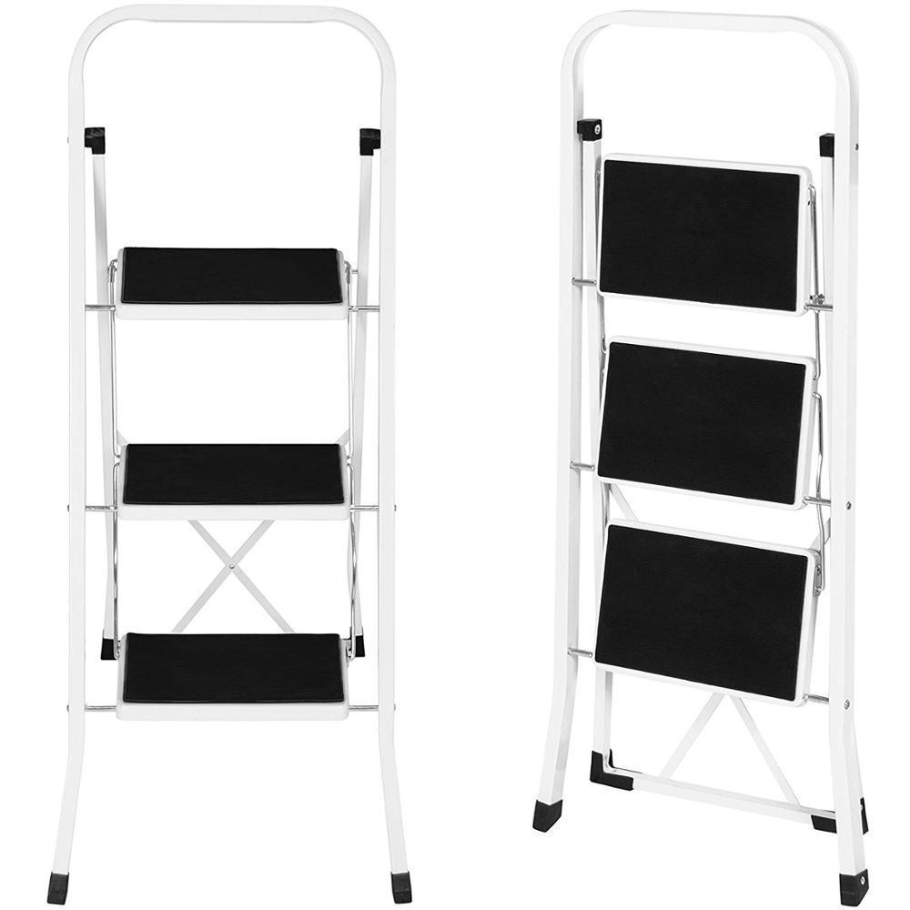 Folding Step Stool Ladder 3 Steps Compact Steel Lightweight Portable for Home Domestic Ladders EN 131