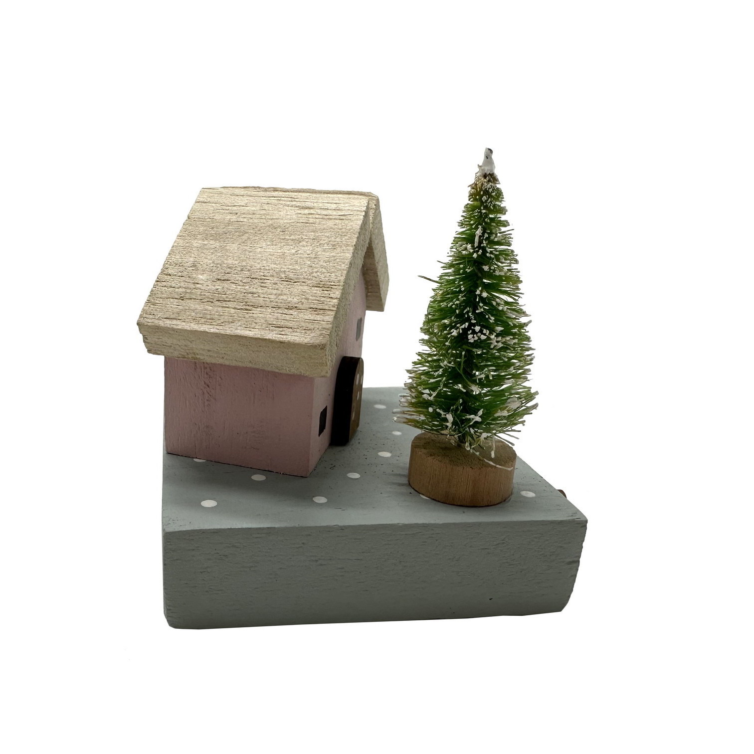 Wholesale Christmas Tree Mini House Pink Small Miniature Cottage Little Artificial Flower Wooden Houses Ornaments