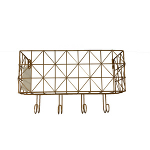 Modern Laundry Decorative Wall Hanging Iron Organizer Gold Storage Metal Wire Mesh Shelf For Kitchen