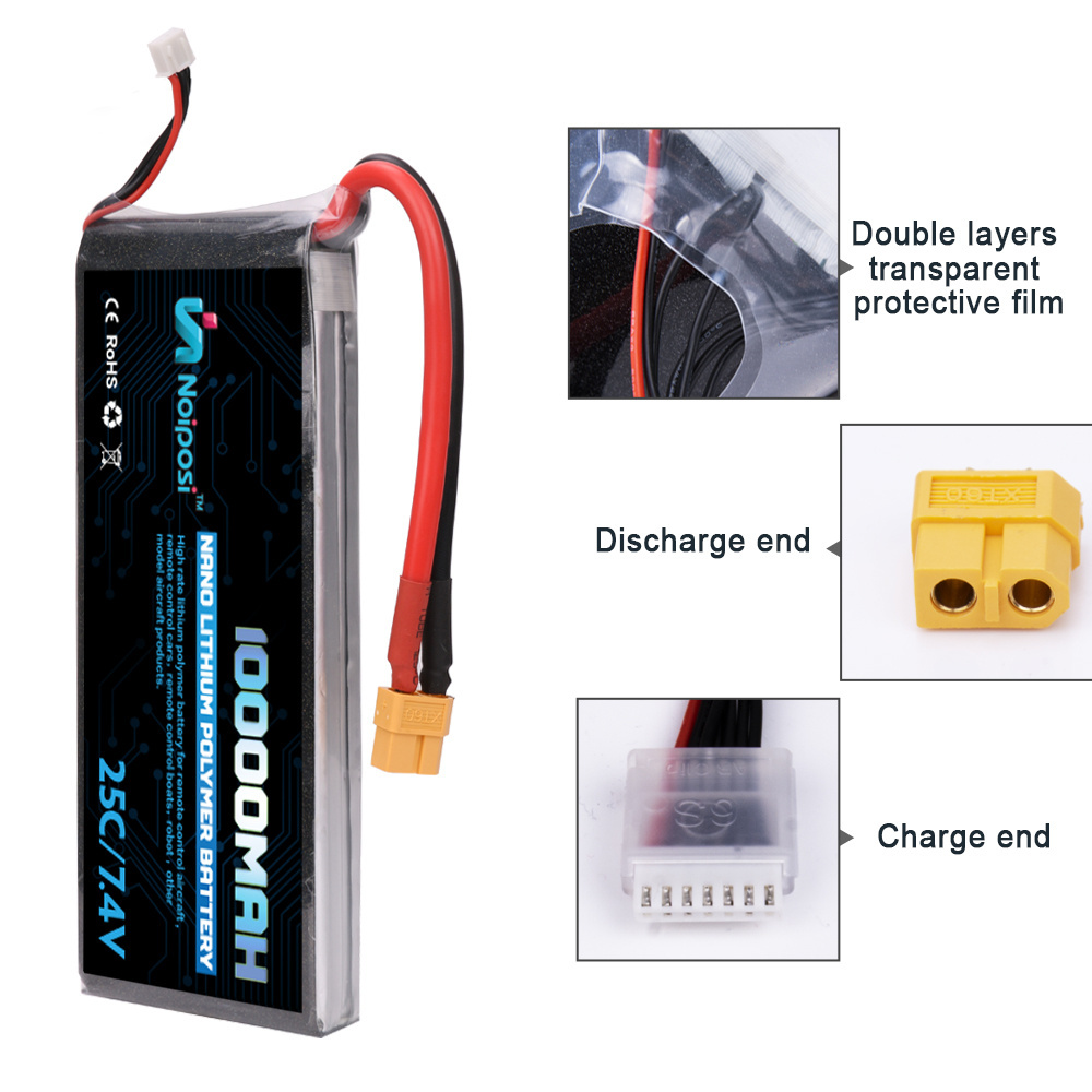 High Capacity Lipo Battery 10000mAh 7.4V 2S 25C Burst 50C RC lithium polymer Battery Pack for Hobby UAV