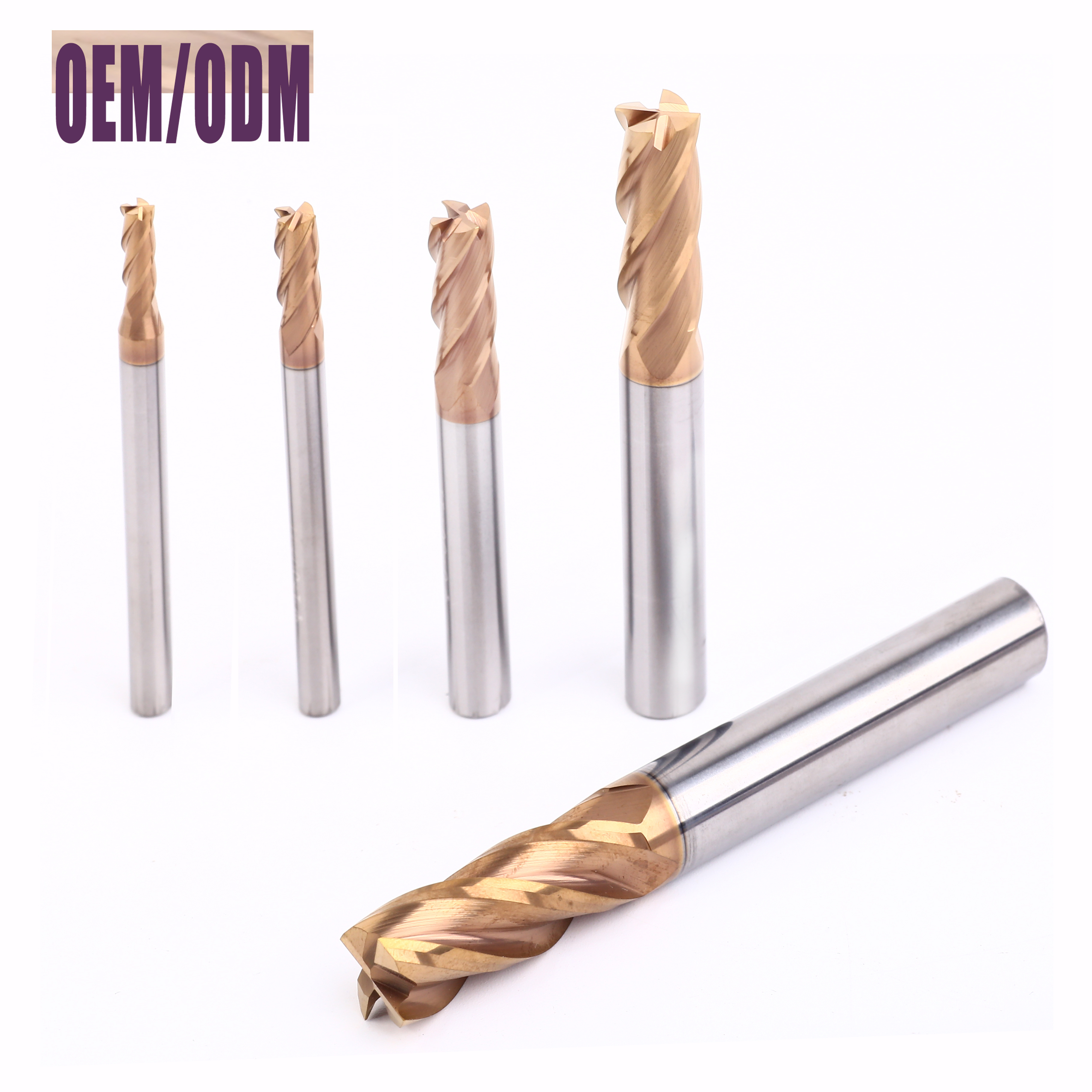 Bulksale flat square solid altisin coating copper 4 flutes hrc 55 carbide end mill metalworking cnc machine