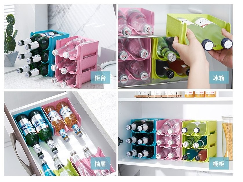 Plastic Stackable storage box  Drink Water Wine Beer Bottle Organizer Storage Holder Rack for Fridge Refrigerator Pantry