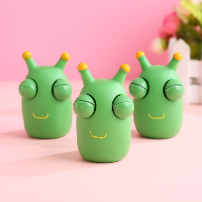 3d Grass Worm With Popped Eyes Anti-stress Fidget Sensory Toys For Kids Eyes Popping Out Worm Pinch Toy