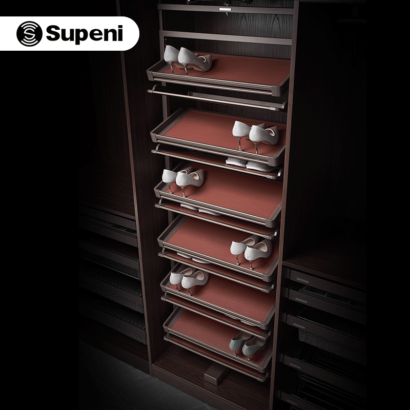 China supplier Supeni  Wardrobe Accessories mocha 360 Degree Rotating wooden and leather Storage Shoe Rack