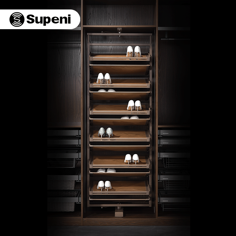 China supplier Supeni  Wardrobe Accessories mocha 360 Degree Rotating wooden and leather Storage Shoe Rack