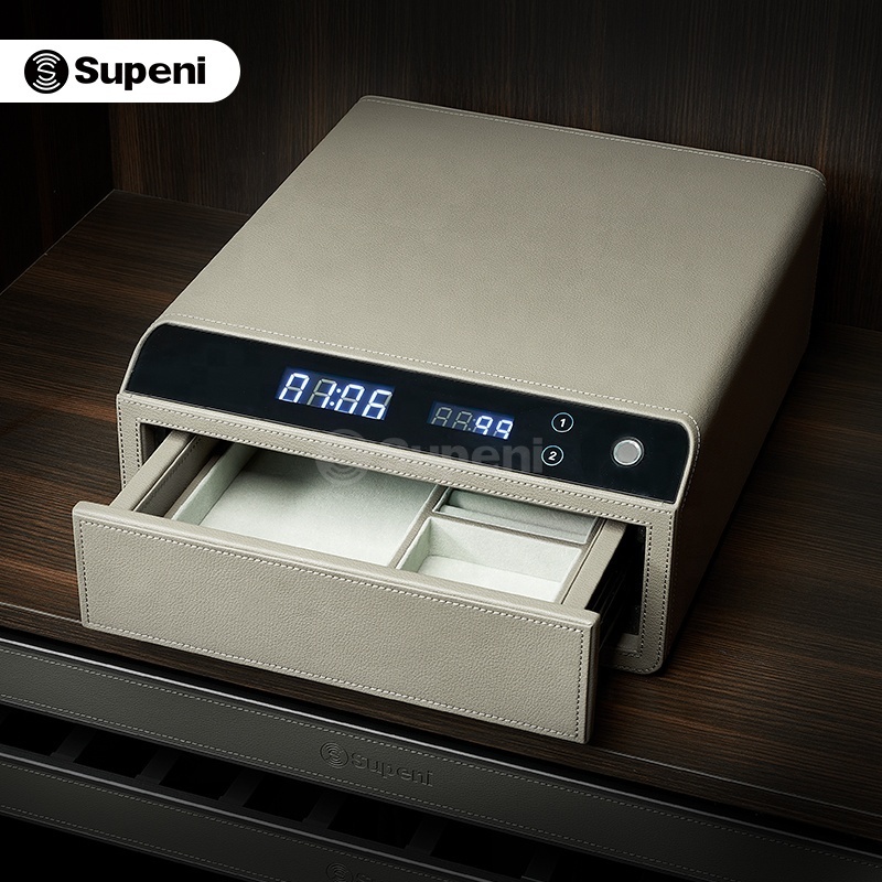 Supnei Electronic Digital Fingerprint Smart Leather Safe Box fingerprint drawer lock box jewelry key safe box