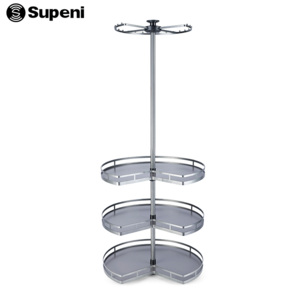 Hot sell wardrobe accessories three layers rotating clothes basket for 90 degrees corner cabinet