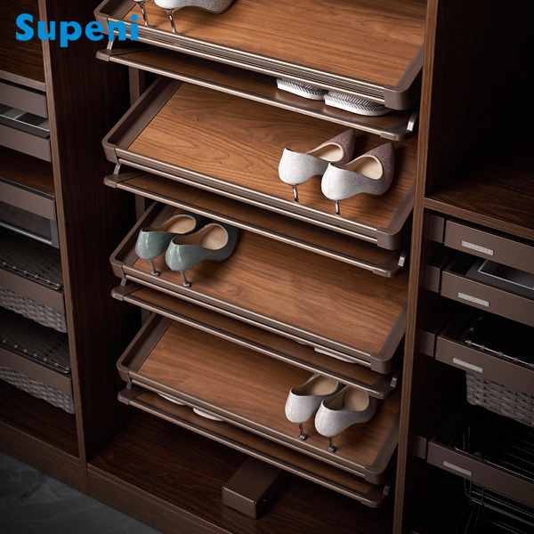 Supeni Wooden Cloakroom 360-degree Shoe Cabinet Shelf Swivel Multifunctional Telescopic Shoe Rack