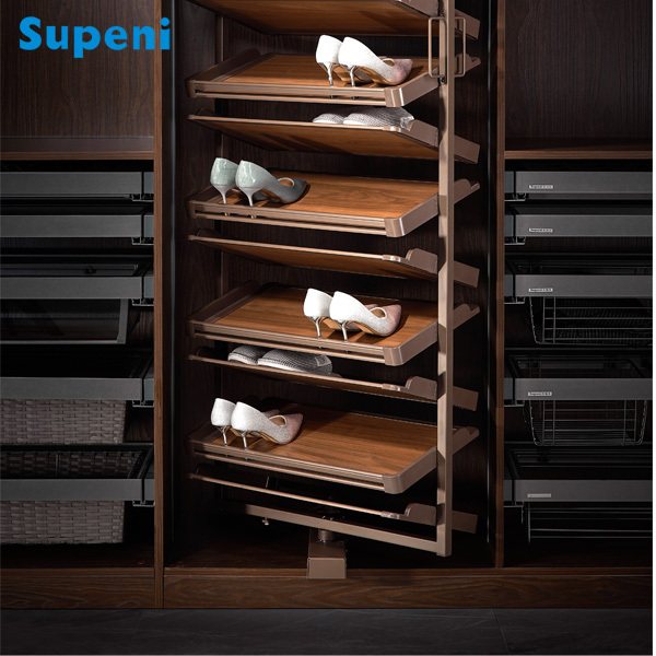 Supeni Wooden Cloakroom 360-degree Shoe Cabinet Shelf Swivel Multifunctional Telescopic Shoe Rack