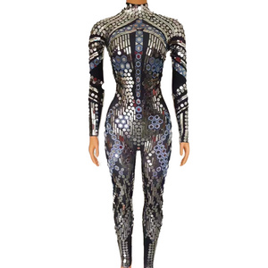 Shiny Sequin Bodysuit Plus Size Dance Leotard Stage Performance Wear Women Sexy Club Party Bodycon One Piece Rhinestone Jumpsuit