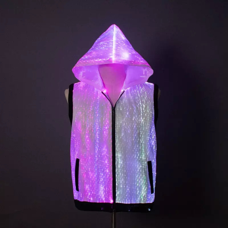 Sparkly Singer stage show  Fiber Optic Luminous Glow In The Dark Dance Led Light Up Carnival Hoodie Future party Jacket